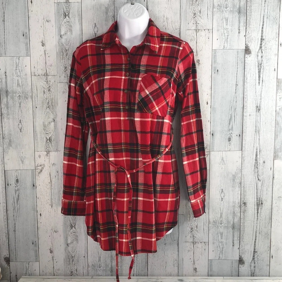 Isabel Maternity Plaid Flannel Tie Belt Pullover Extra Small - Picture 1 of 7